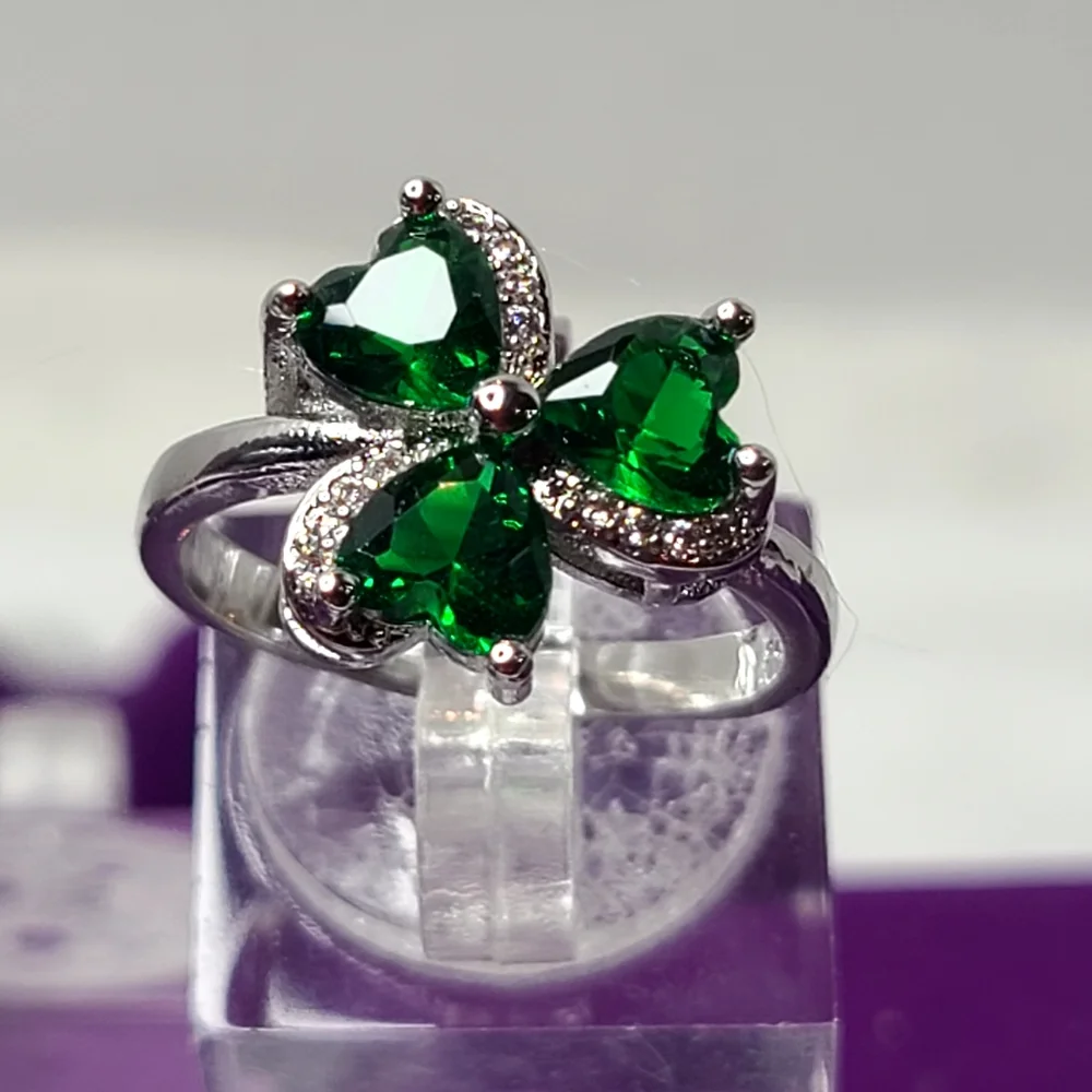 Green Hearts Sterling Silver Ring